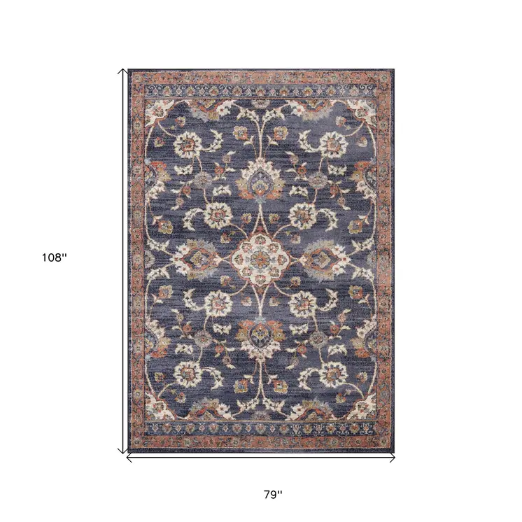 6' X 9' Ivory Orange And Dark Gray Floral Area Rug