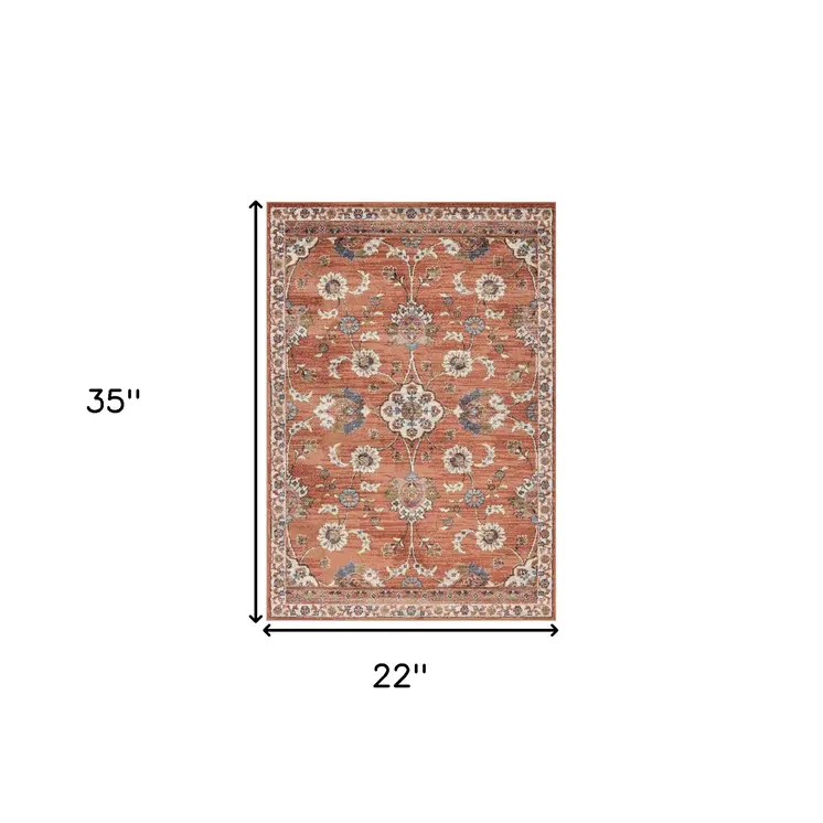 2' X 3' Ivory Blue And Orange Floral Area Rug