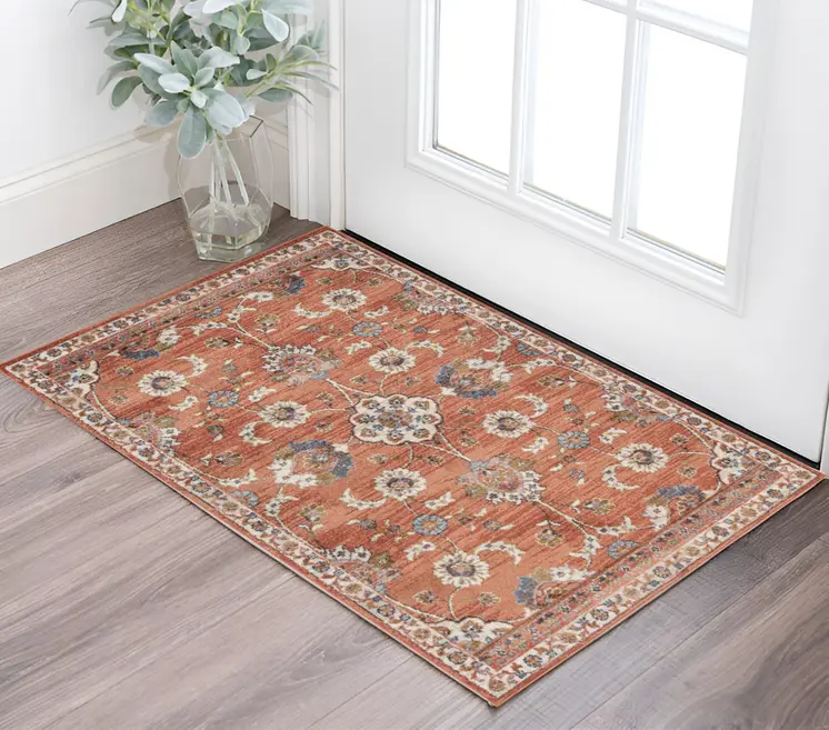 2' X 3' Ivory Blue And Orange Floral Area Rug