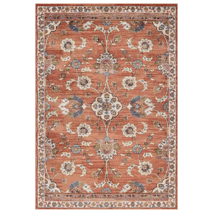 5' X 8' Ivory Blue and Orange Floral Power Loom Area Rug