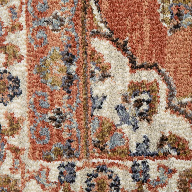 5' X 8' Ivory Blue and Orange Floral Power Loom Area Rug