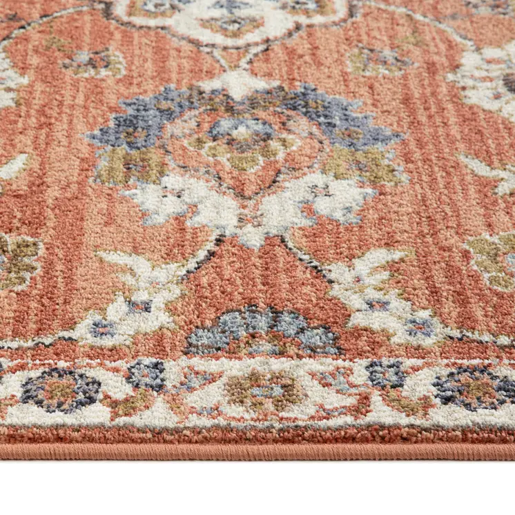 5' X 8' Ivory Blue and Orange Floral Power Loom Area Rug