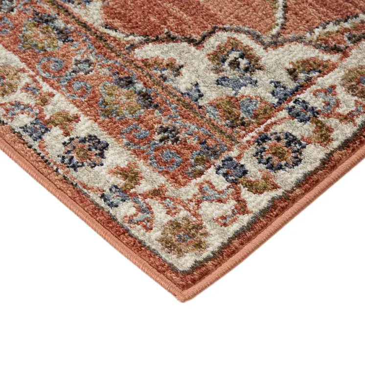 5' X 8' Ivory Blue and Orange Floral Power Loom Area Rug