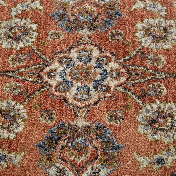 5' X 8' Ivory Blue and Orange Floral Power Loom Area Rug