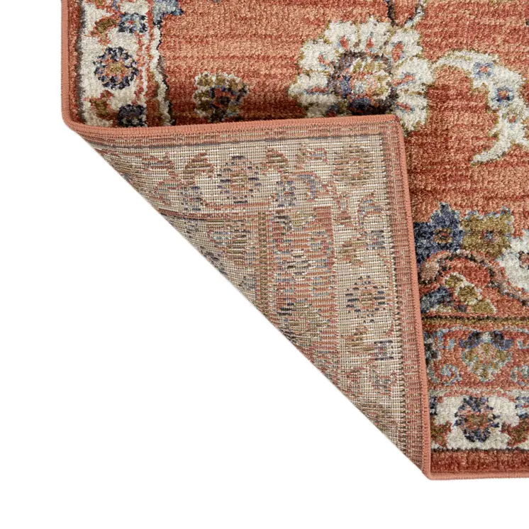 5' X 8' Ivory Blue and Orange Floral Power Loom Area Rug