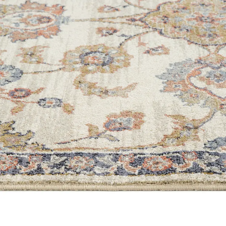 10' Ivory Navy and Orange Floral Power Loom Runner Rug