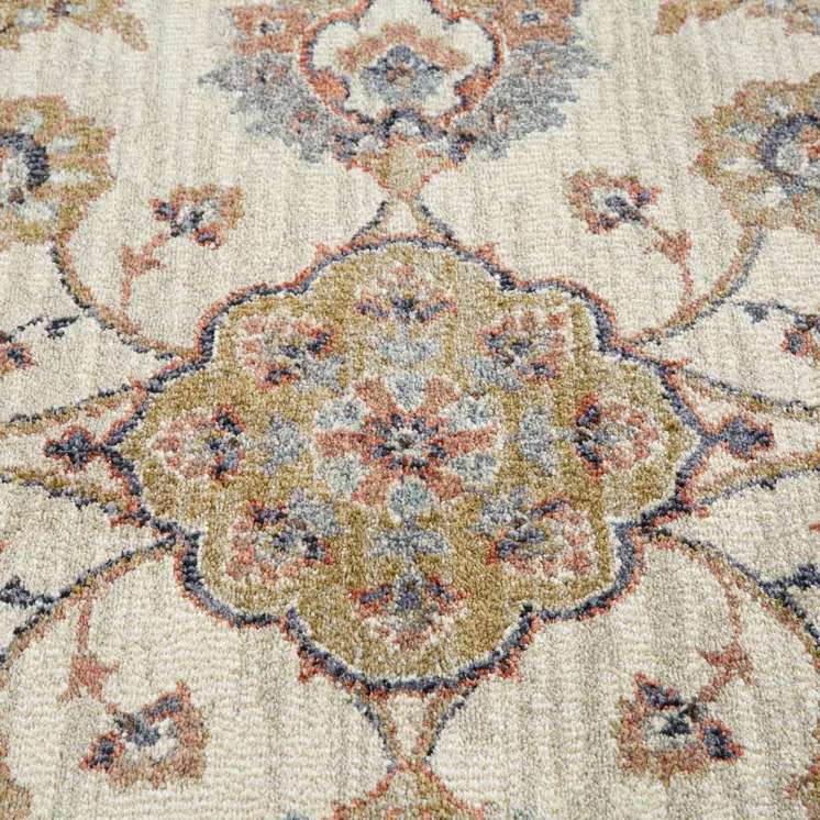 10' Ivory Navy and Orange Floral Power Loom Runner Rug