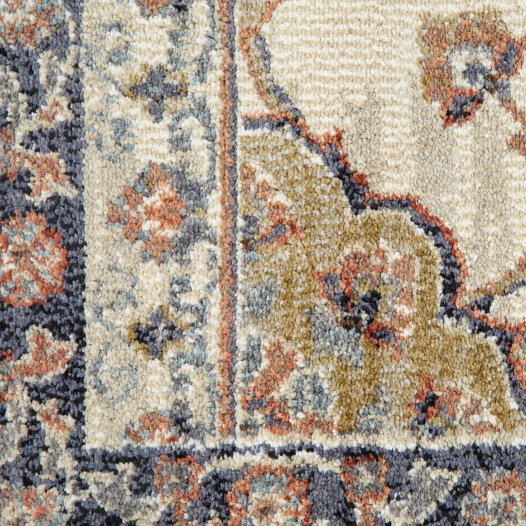 9' X 12' Ivory Tan And Blue Floral Area Rug