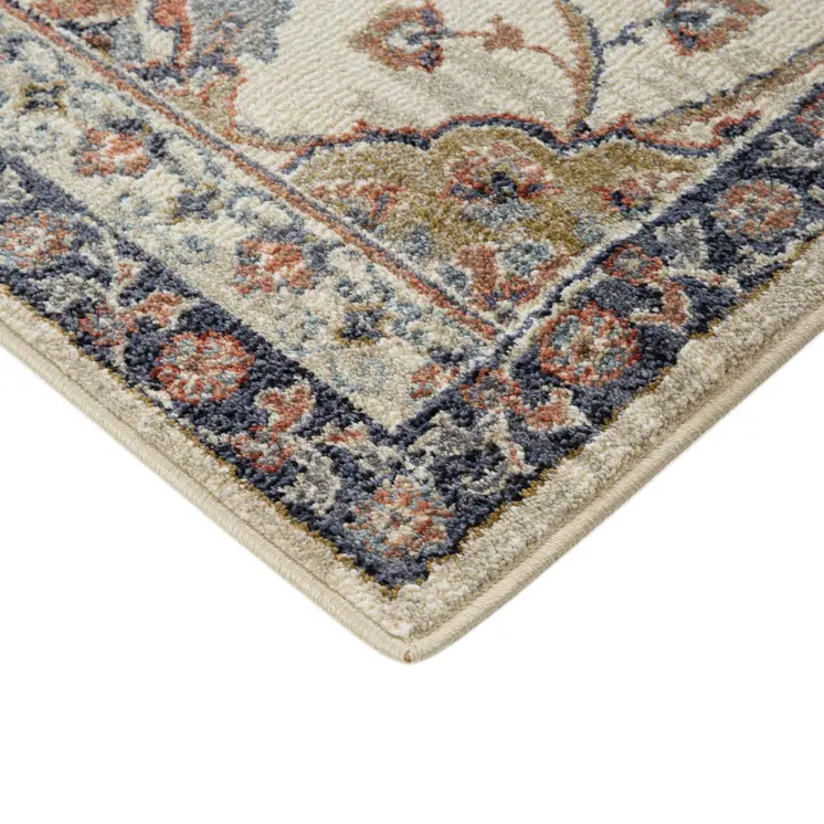 9' X 12' Ivory Tan And Blue Floral Area Rug