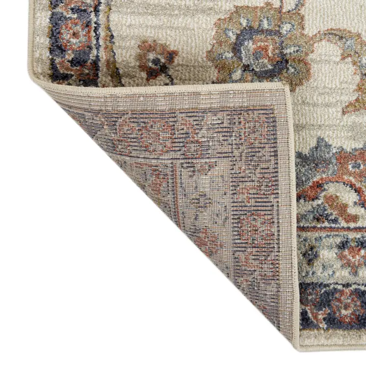 9' X 12' Ivory Tan And Blue Floral Area Rug