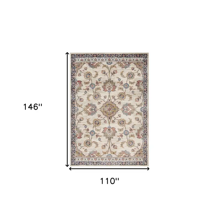 9' X 12' Ivory Tan And Blue Floral Area Rug