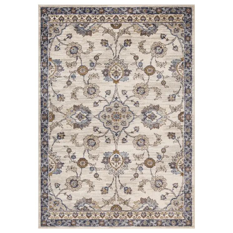 5' X 8' Ivory And Charcoal Floral Area Rug