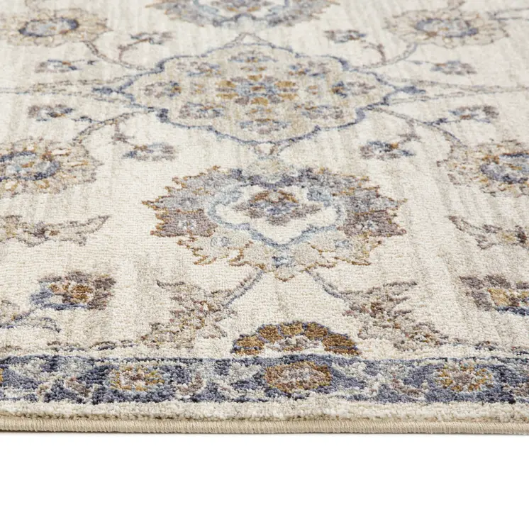5' X 8' Ivory And Charcoal Floral Area Rug