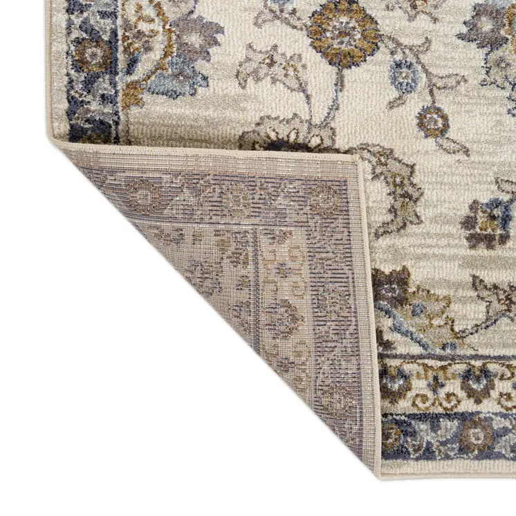 5' X 8' Ivory And Charcoal Floral Area Rug