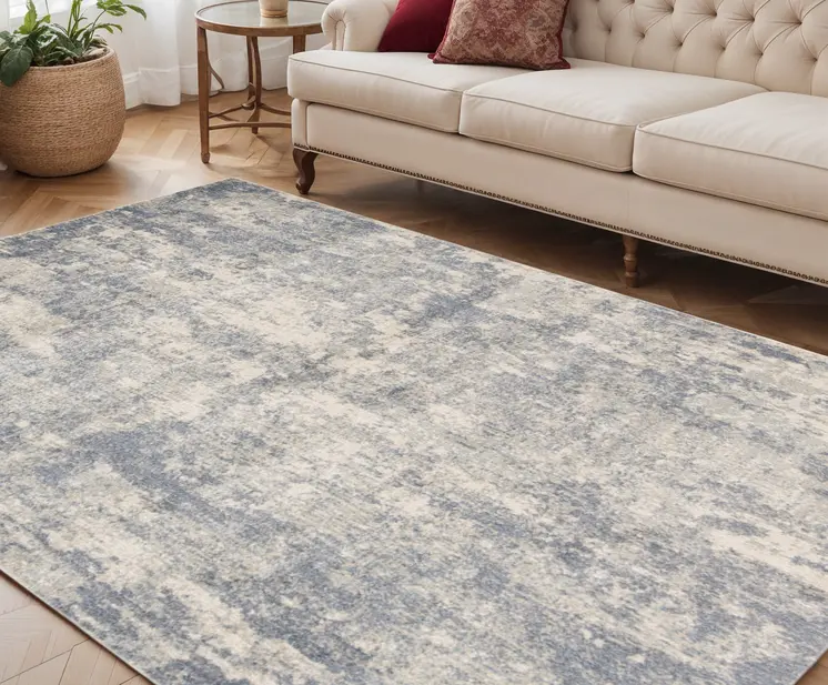 5' X 8' Light Gray Blue And Ivory Abstract Area Rug