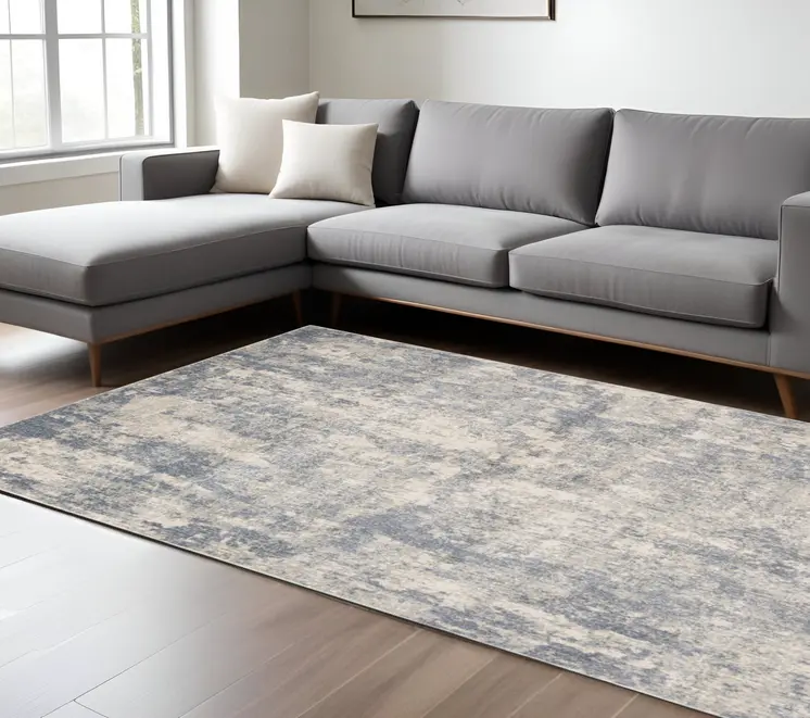 6' X 9' Light Gray And Blue Abstract Area Rug