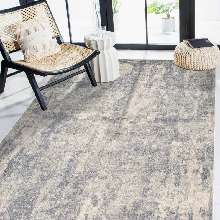 6' X 9' Light Gray And Blue Abstract Area Rug