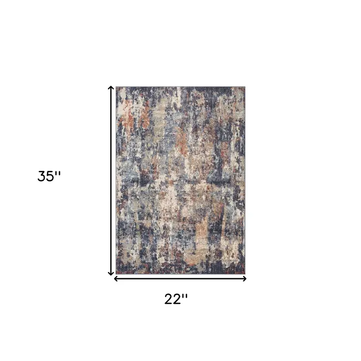 2' X 3' Ivory And Orange Abstract Area Rug