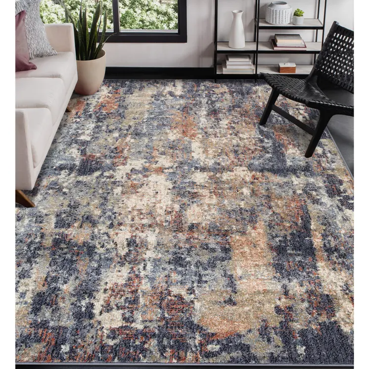 8' X 10' Ivory And Orange Abstract Area Rug