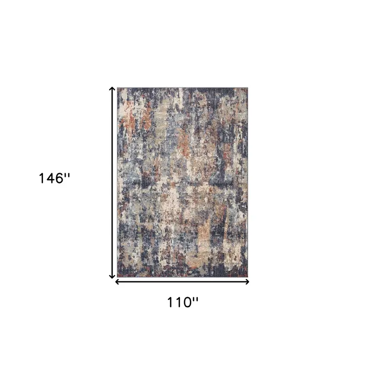 9' X 12' Ivory Orange And Dark Gray Abstract Area Rug