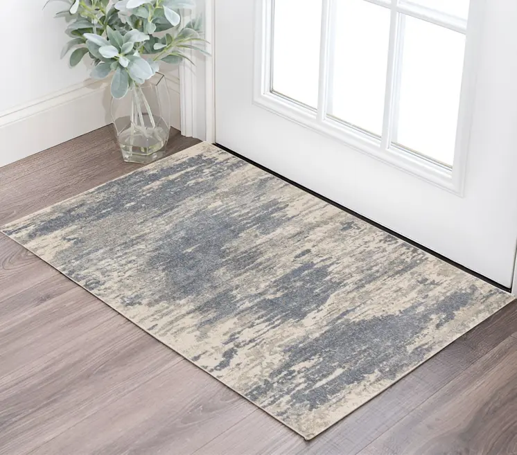 2' X 3' Ivory Blue And Gray Abstract Area Rug