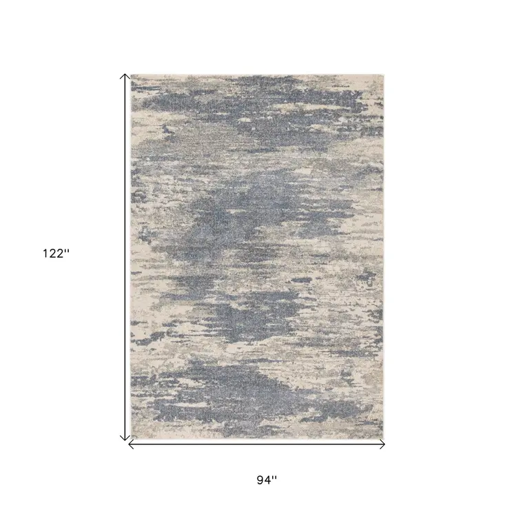 8' X 10' Ivory Blue And Gray Abstract Area Rug