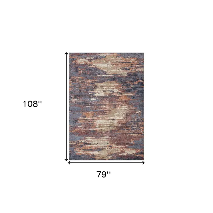 6' X 9' Ivory Rust And Blue Abstract Area Rug