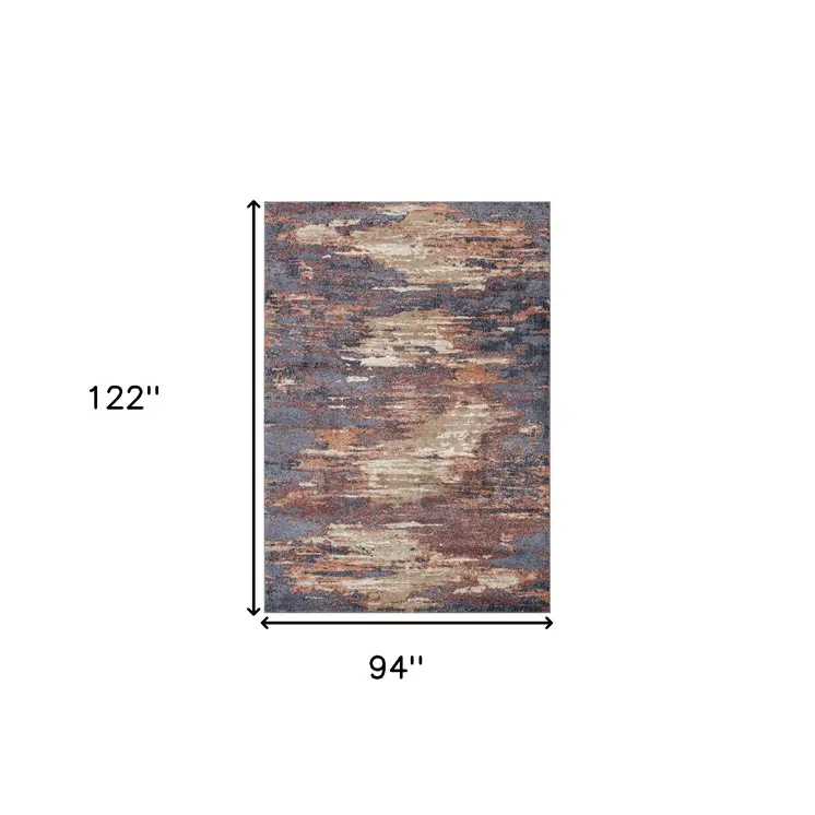 8' X 10' Ivory Rust And Blue Abstract Area Rug