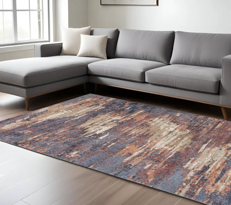 9' X 12' Ivory Rust And Blue Abstract Area Rug