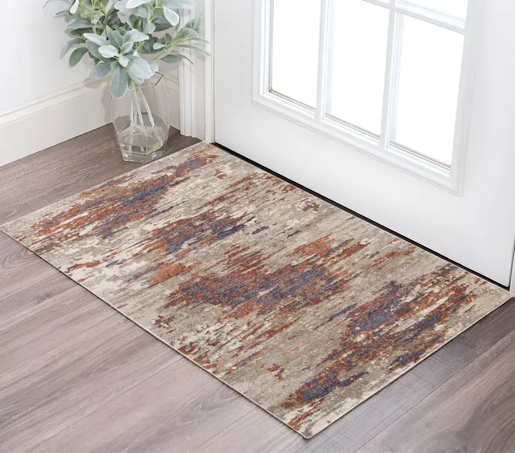 2' X 3' Beige Rust And Blue Abstract Area Rug