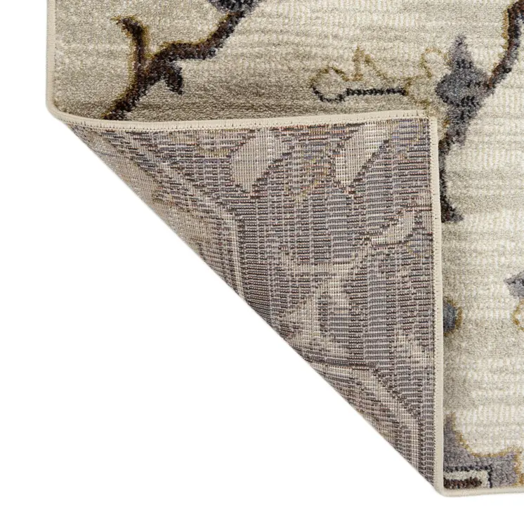 10' Ivory Gray And Black Floral Medallion Runner Rug