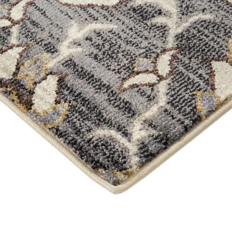 6' X 9' Ivory Gray and Black Floral Medallion Power Loom Area Rug