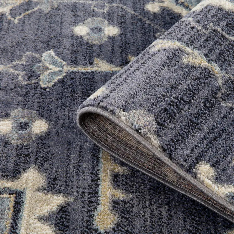 10' Ivory Gray And Purple Floral Medallion Runner Rug
