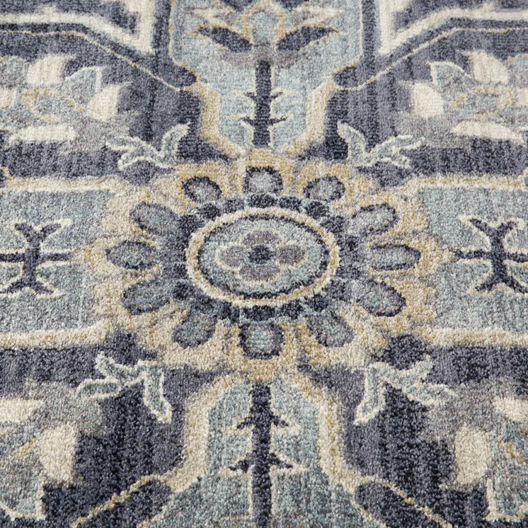 10' Ivory Gray And Purple Floral Medallion Runner Rug