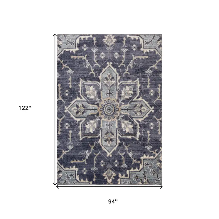 8' X 10' Ivory Gray And Purple Floral Medallion Area Rug