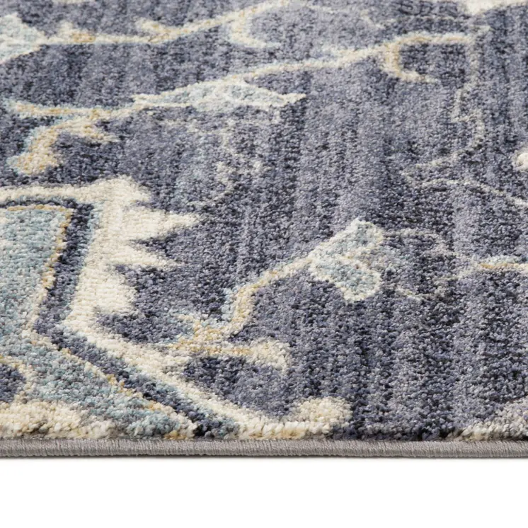 9' X 12' Ivory Gray And Purple Floral Medallion Area Rug