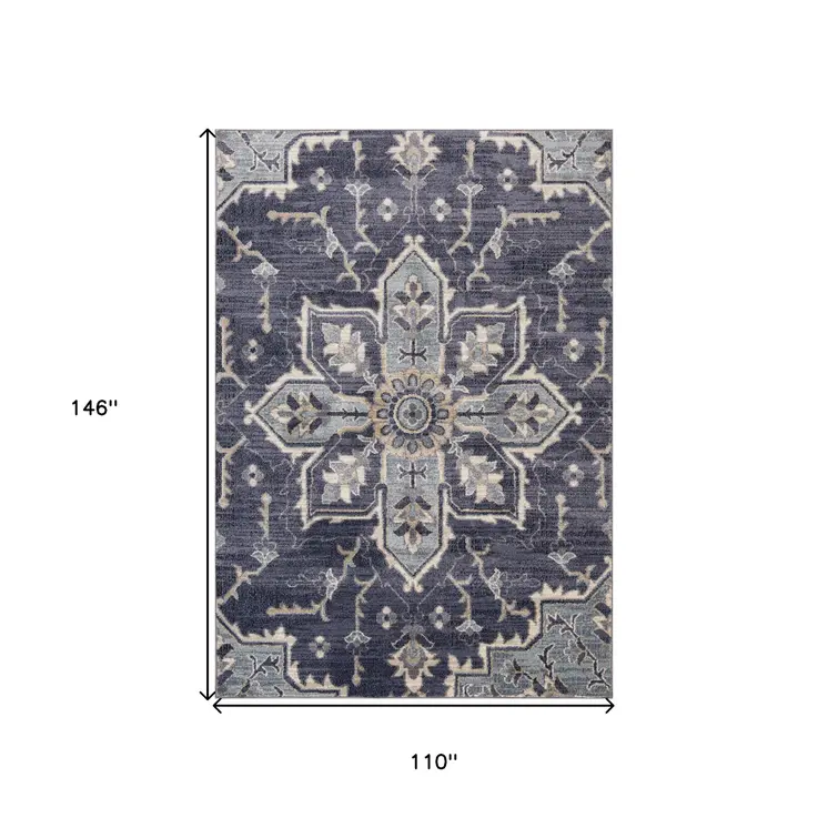 9' X 12' Ivory Gray And Purple Floral Medallion Area Rug
