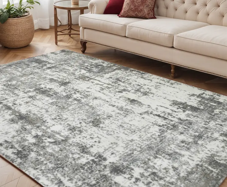 5' X 8' Ivory And Gray Abstract Area Rug