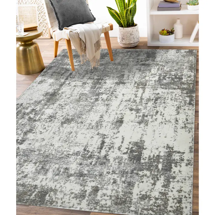 5' X 8' Ivory And Gray Abstract Area Rug