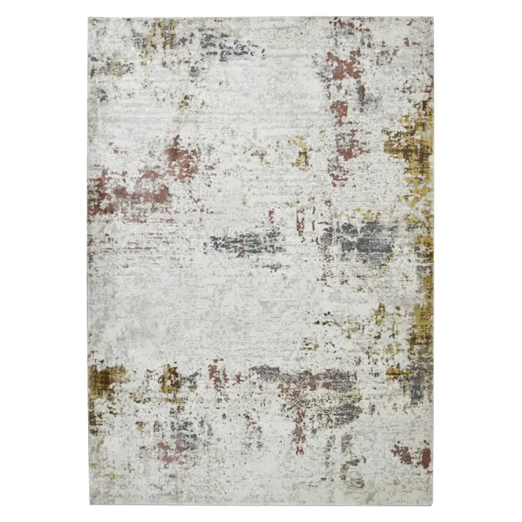 5' X 8' Ivory Red And Gold Abstract Area Rug