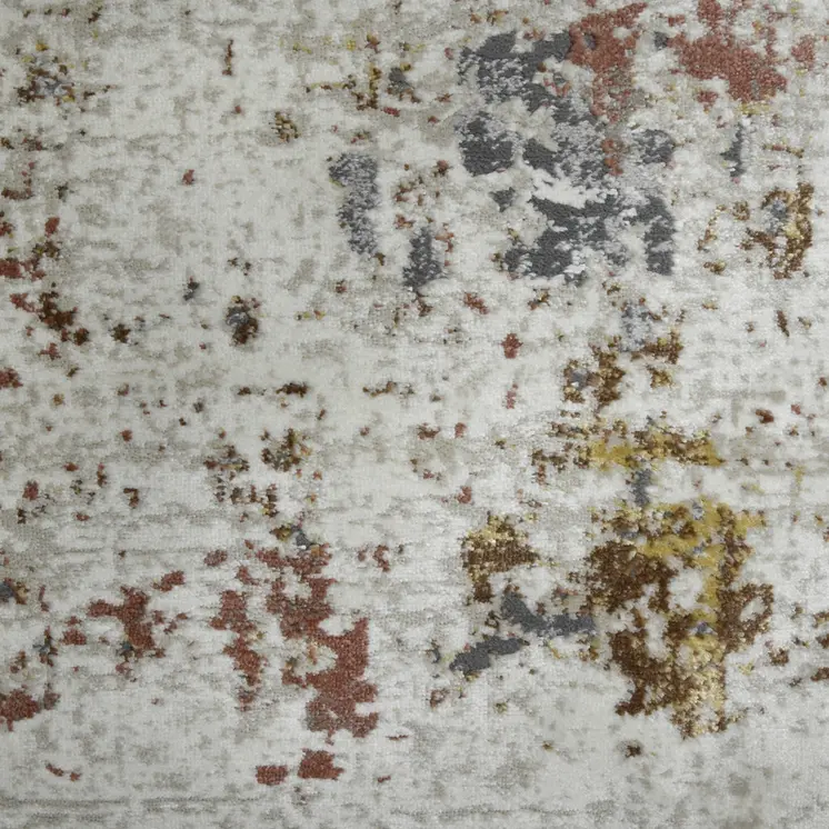 5' X 8' Ivory Red And Gold Abstract Area Rug