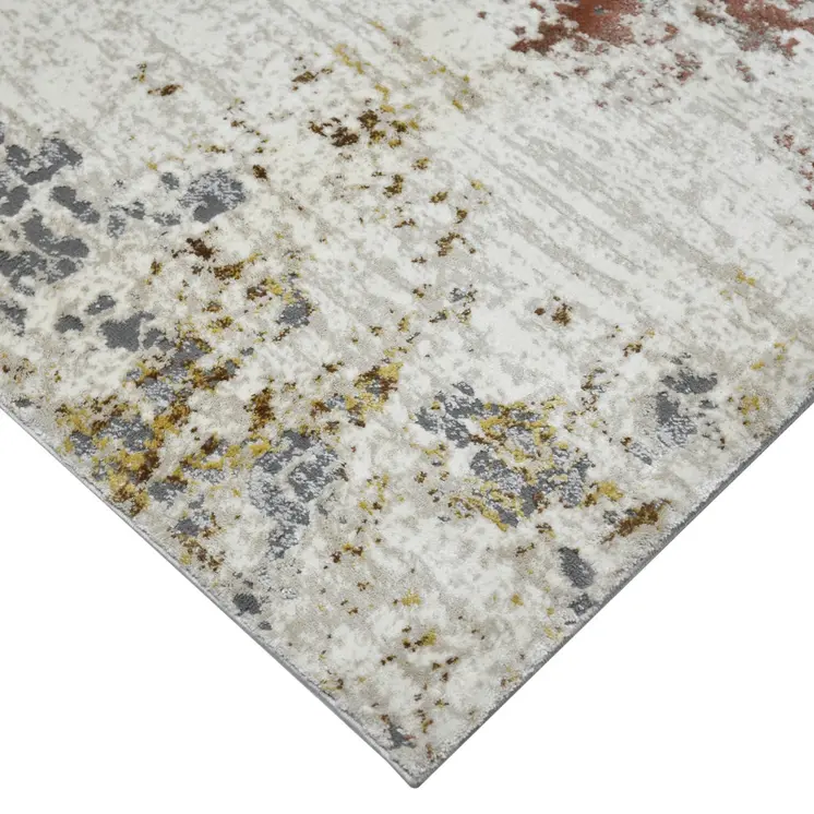 5' X 8' Ivory Red And Gold Abstract Area Rug