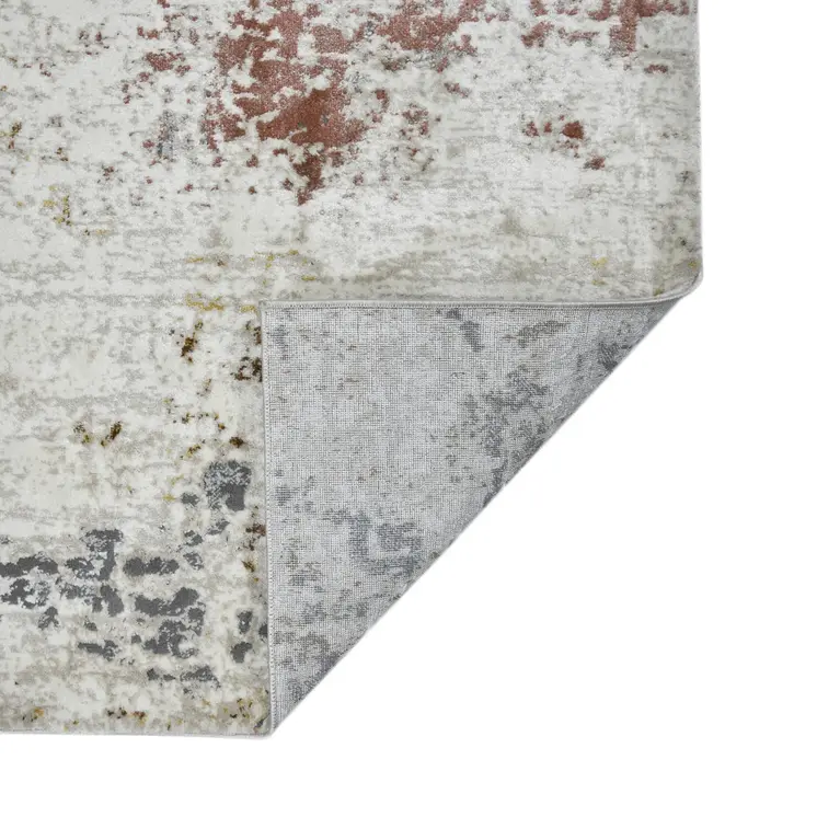 5' X 8' Ivory Red And Gold Abstract Area Rug