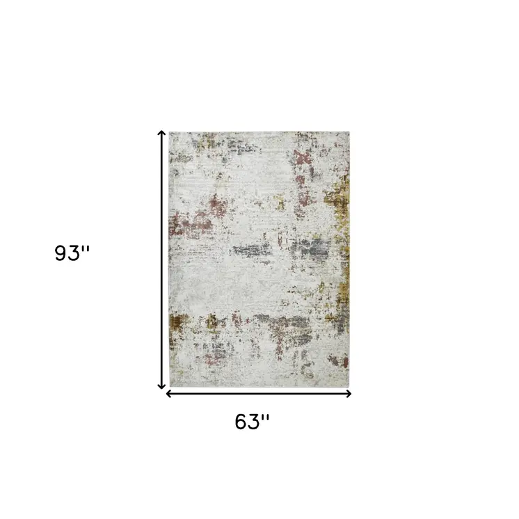 5' X 8' Ivory Red And Gold Abstract Area Rug