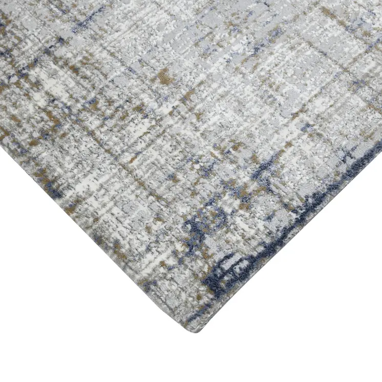 10' Ivory Blue And Gray Abstract Runner Rug