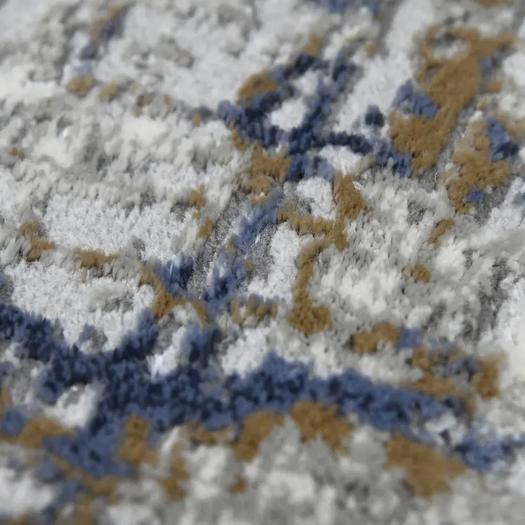 10' Ivory Blue And Gray Abstract Runner Rug