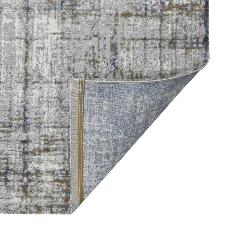 10' Ivory Blue And Gray Abstract Runner Rug