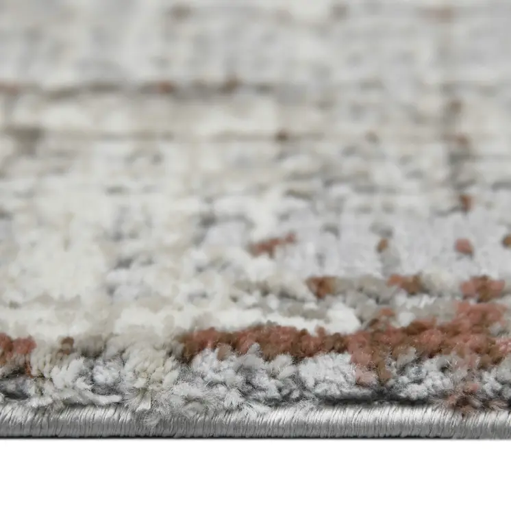 10' Ivory Red And Gray Abstract Runner Rug