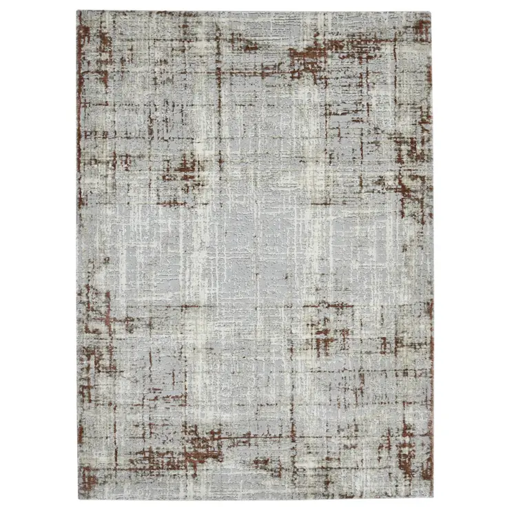 5' X 8' Ivory Red And Gray Abstract Area Rug