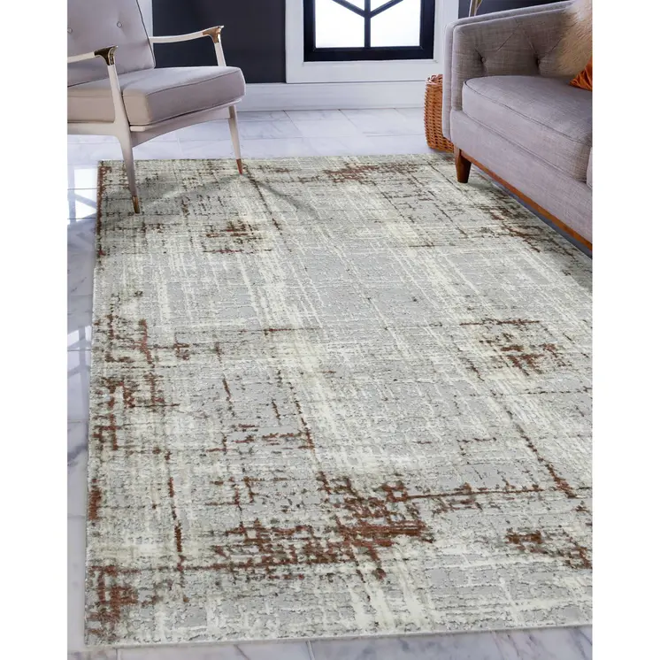 5' X 8' Ivory Red And Gray Abstract Area Rug